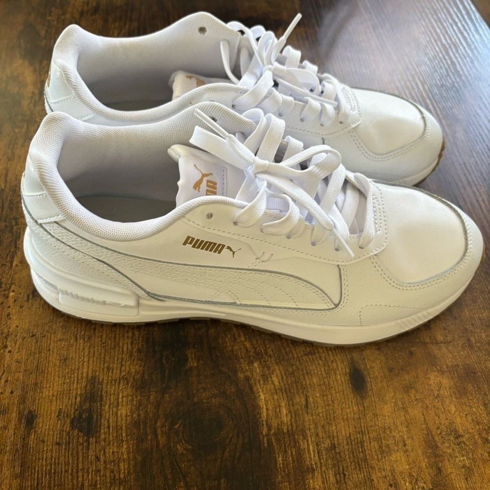 Puma Graviton Sneakers Size 10 White Gold Low Top Trainers 401102-03 - Picture 3 of 8